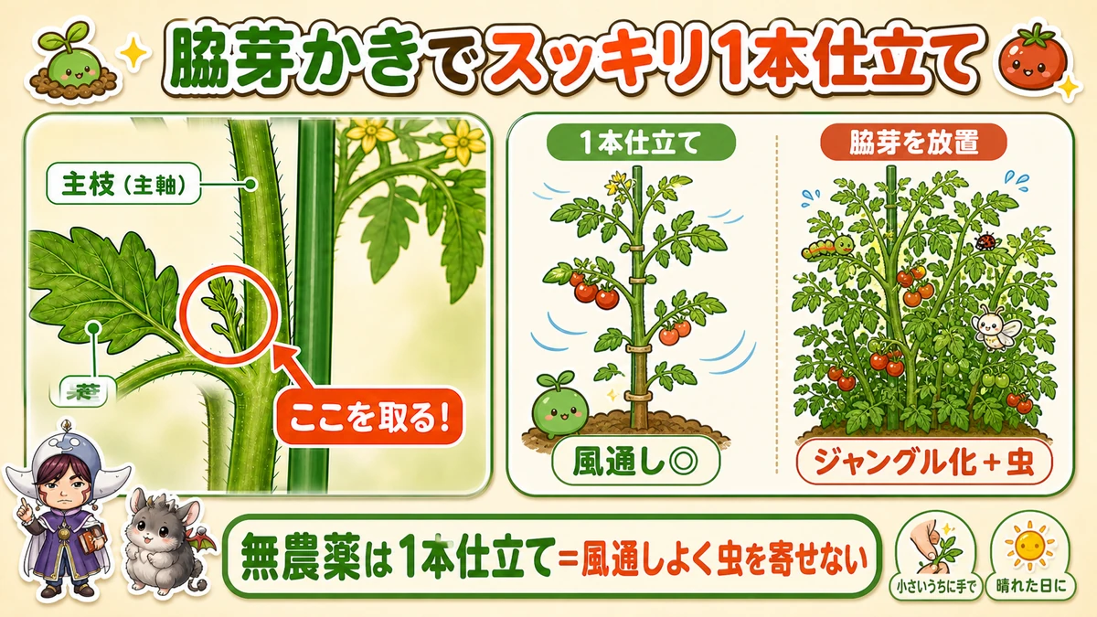 脇芽かきと1本仕立て