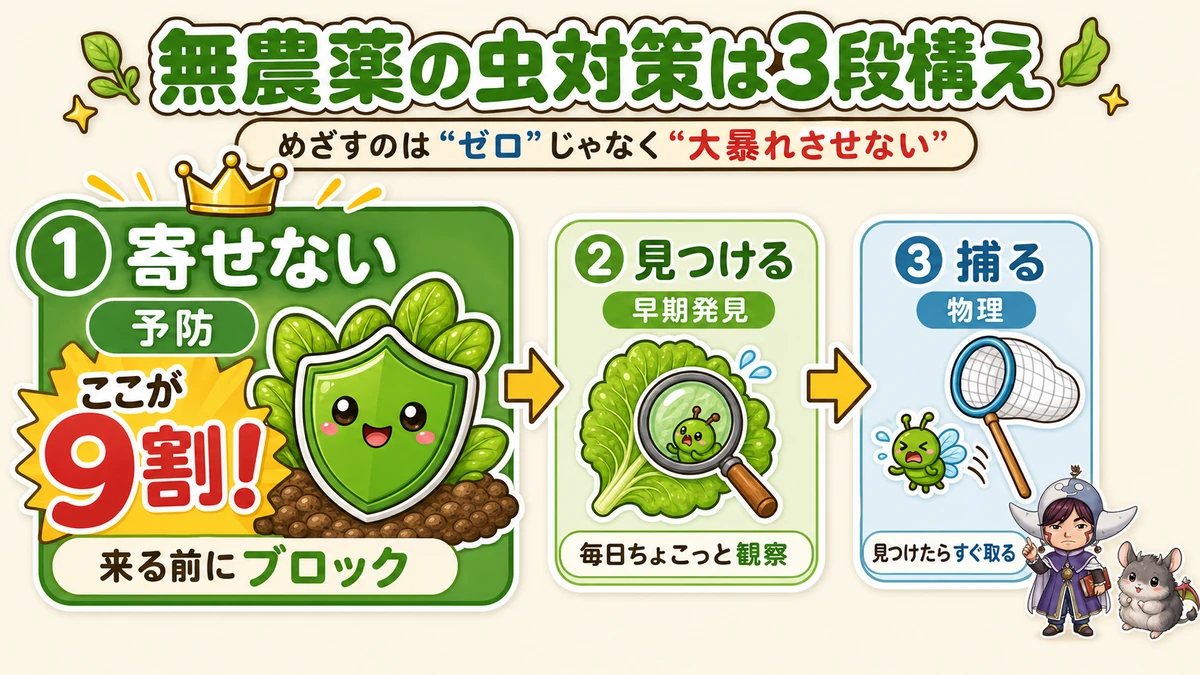 無農薬の虫対策 3段構え