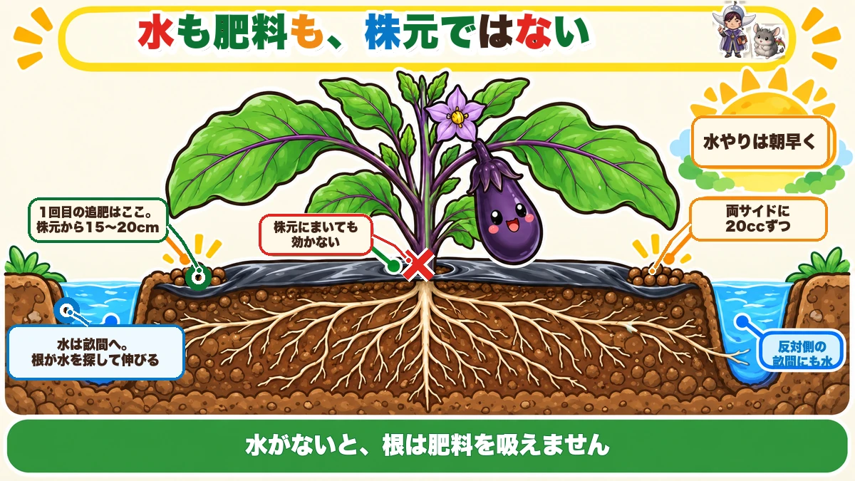 水と追肥の場所