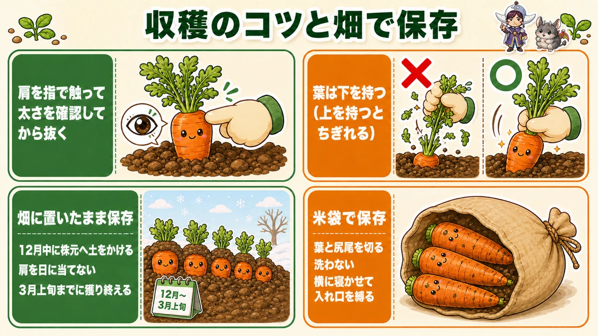 収穫のコツと畑で保存