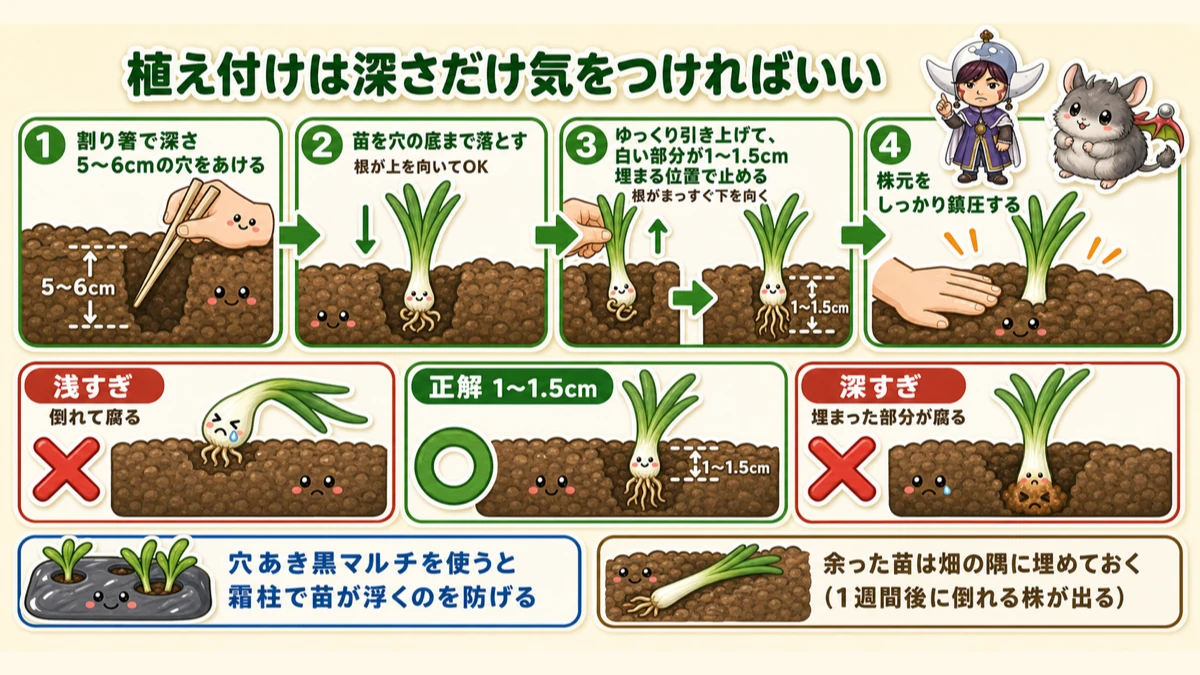 玉ねぎの植え方 深さは1〜1.5cm