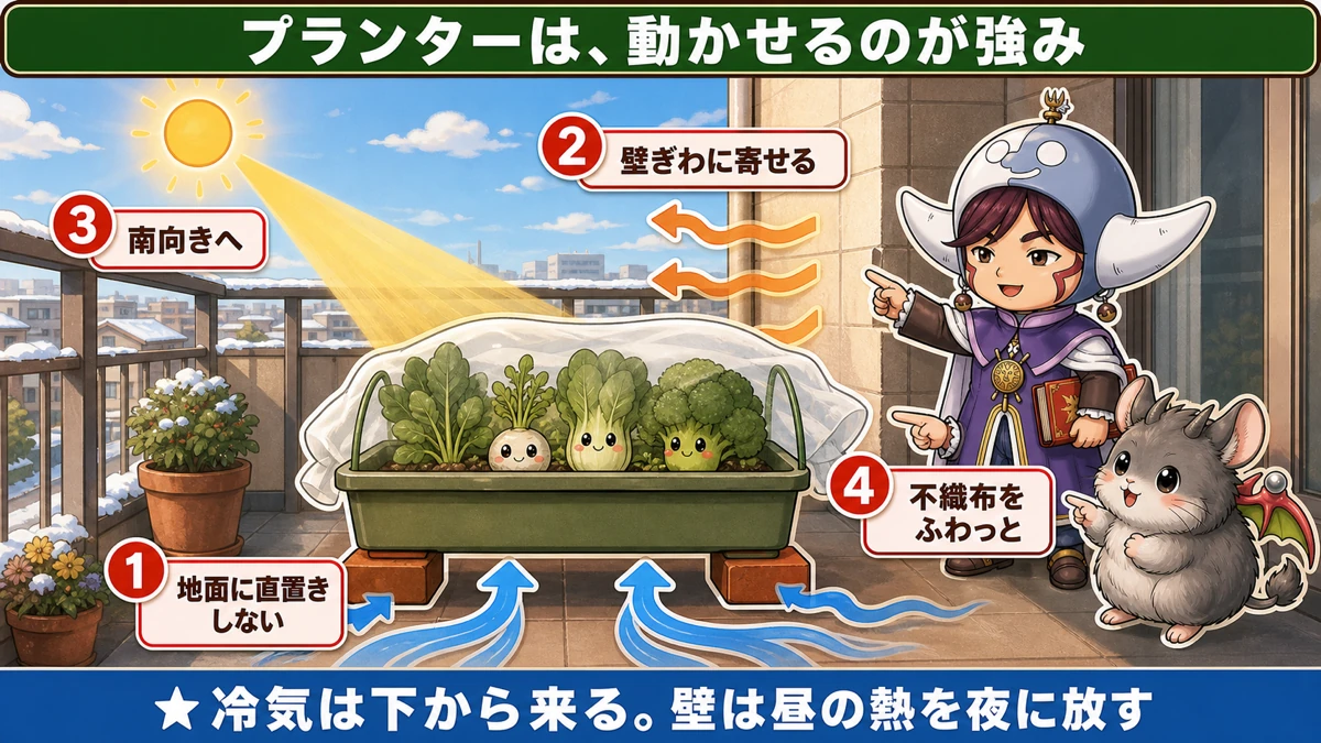 直置きしない・壁ぎわ・南向き・不織布