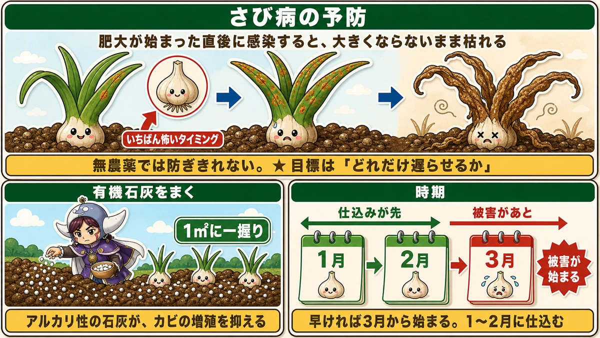 さび病の広がり方と、1〜2月に有機石灰をまく