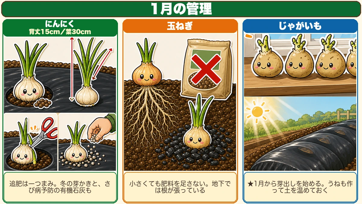 にんにく・玉ねぎ・じゃがいもの1月の管理