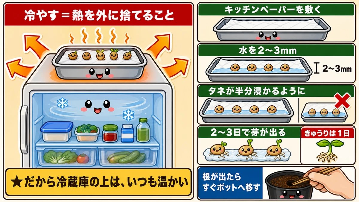 冷蔵庫は熱を外に捨てているので上が温かい