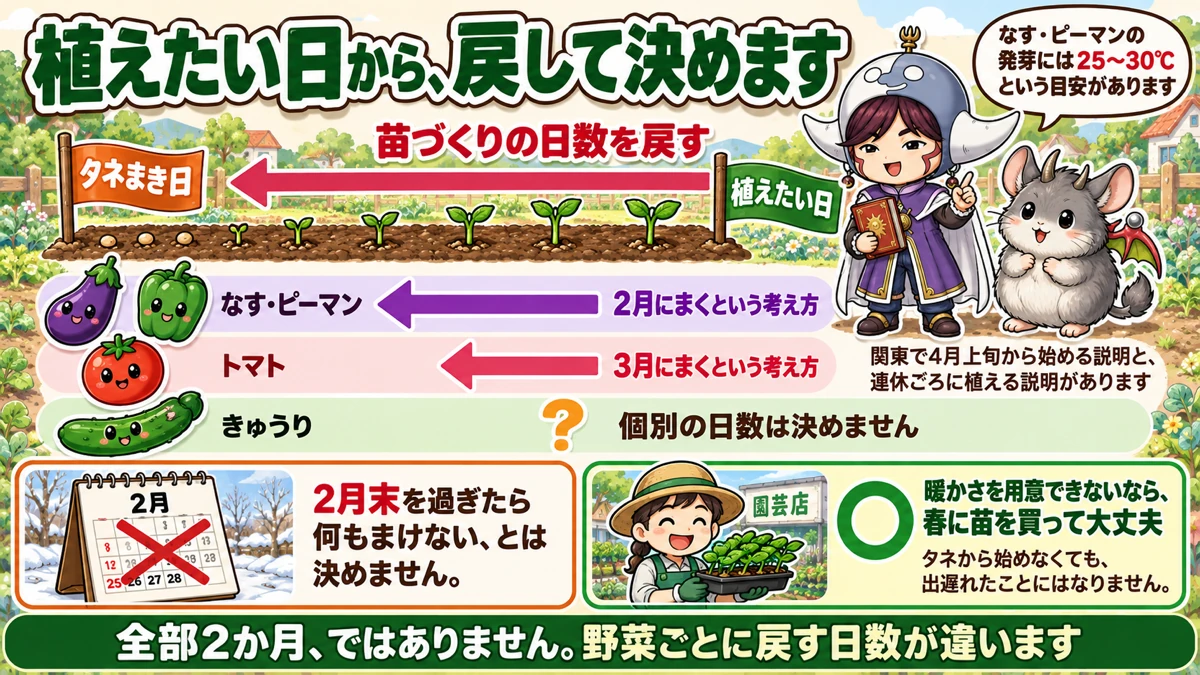 夏野菜の育苗日数を分ける