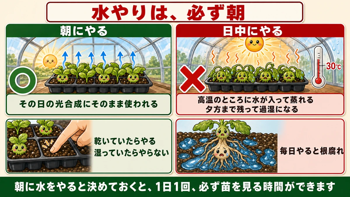 水やりは必ず朝、乾いたらやる