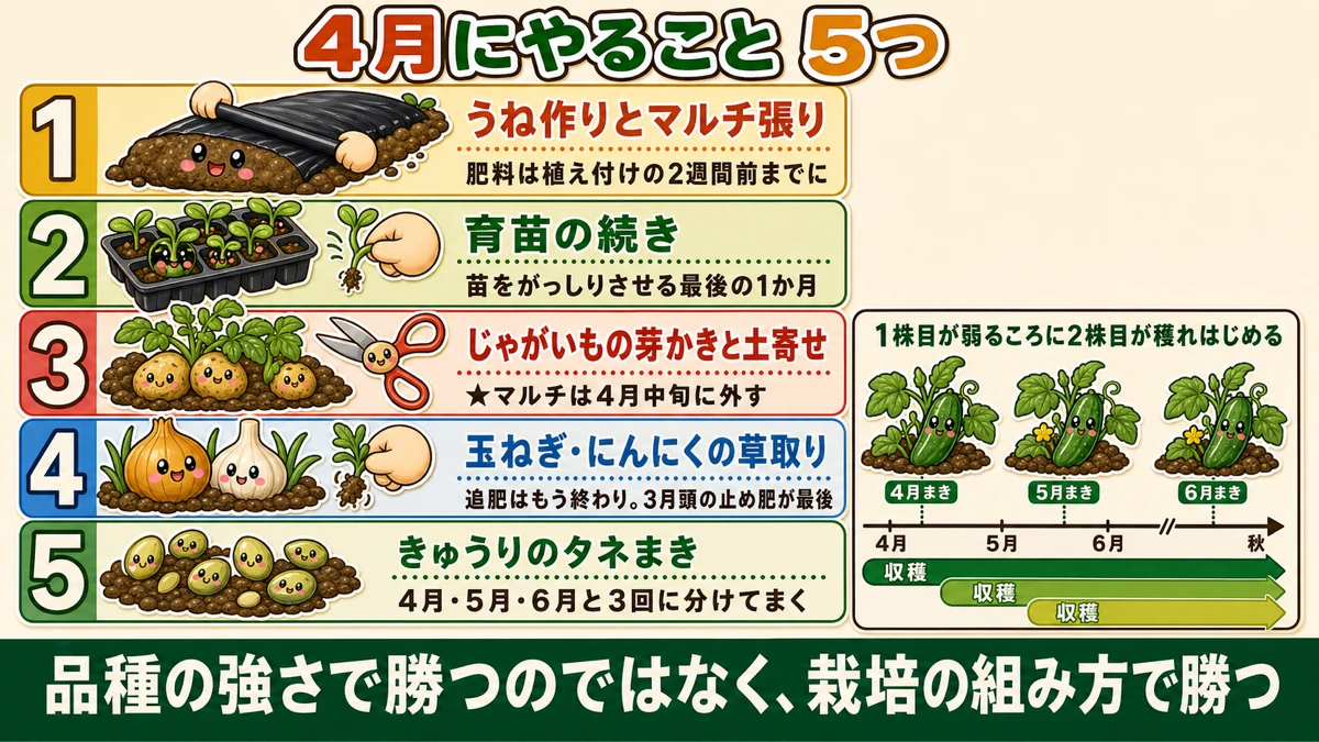 4月にやること5つときゅうりの3回まき