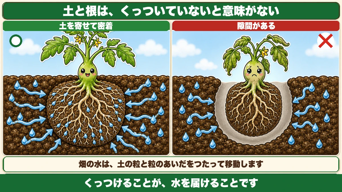 土と根の密着と隙間のちがい