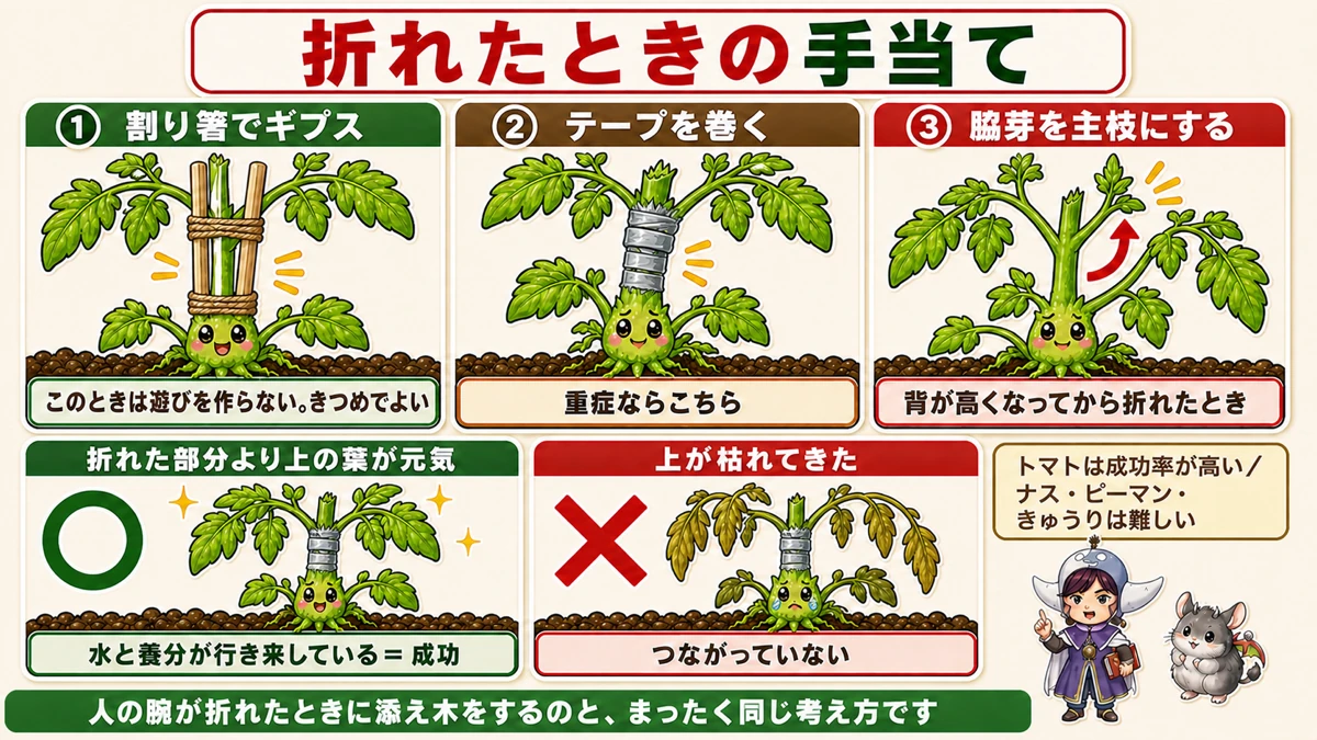 折れた茎の手当て3つ
