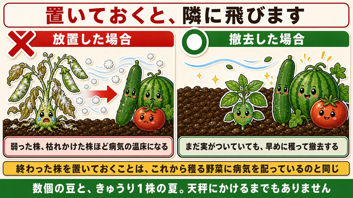 終わった株はうどんこ病の巣になる