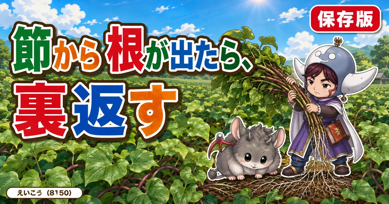 つるの節から根が出たら裏返す🍠