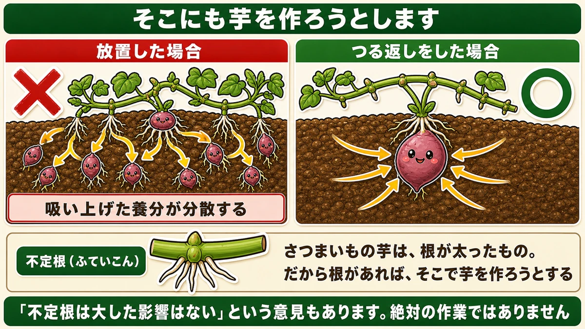 不定根が栄養を分散させる