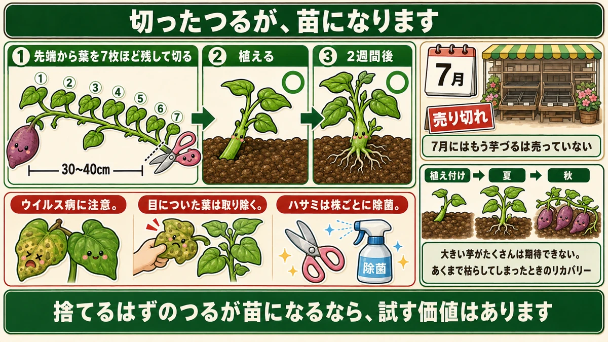 切ったつるを苗にする
