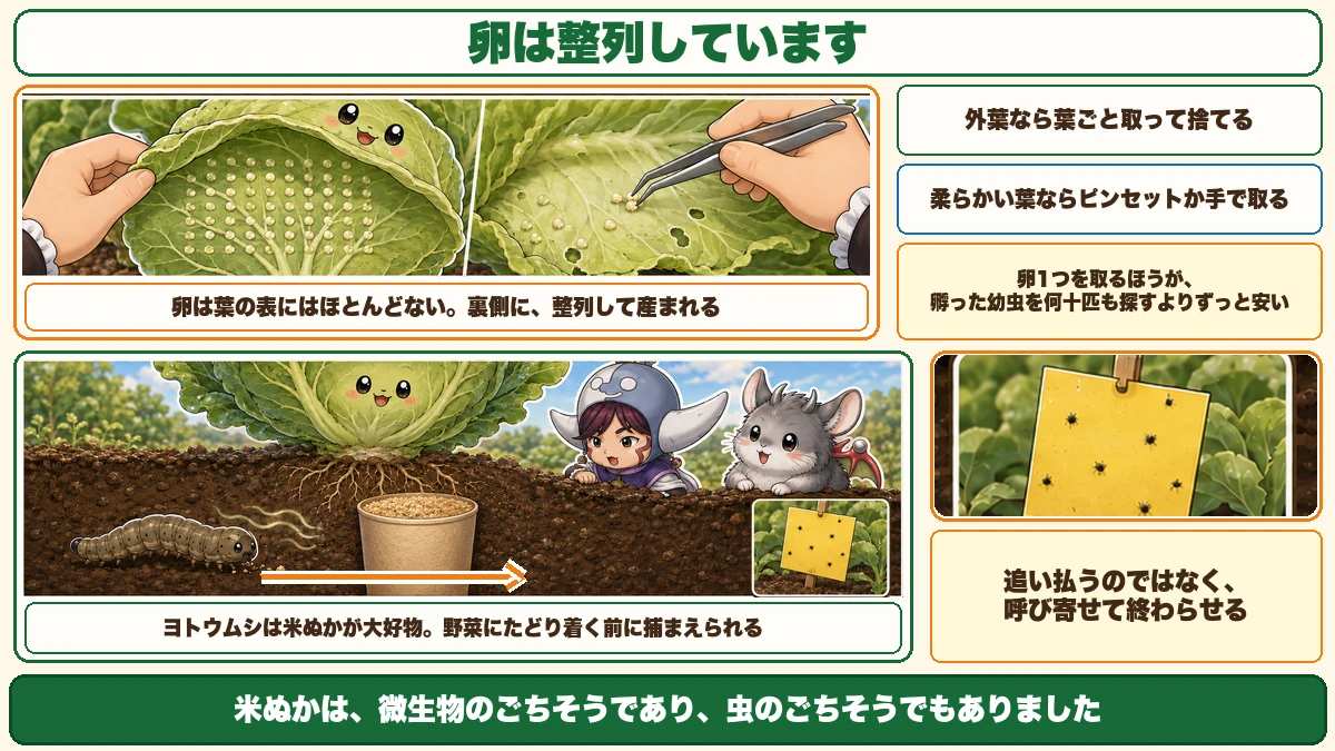 卵と米ぬかトラップ