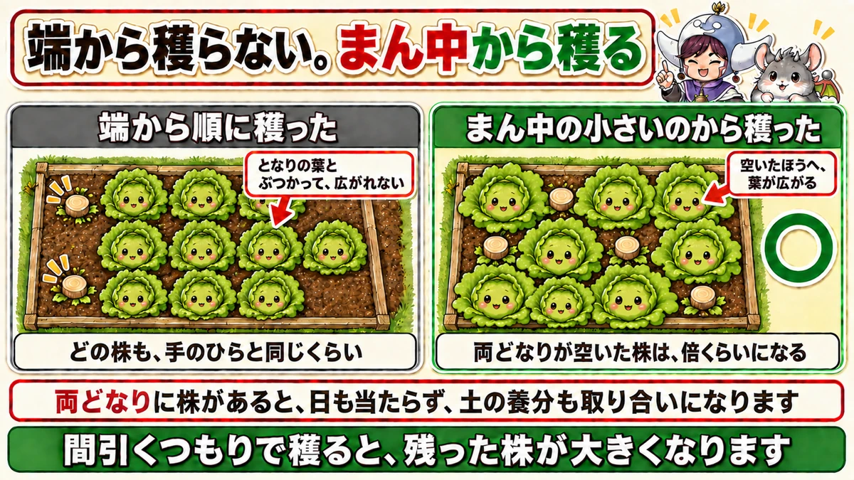 歯抜けに穫ると大きくなる