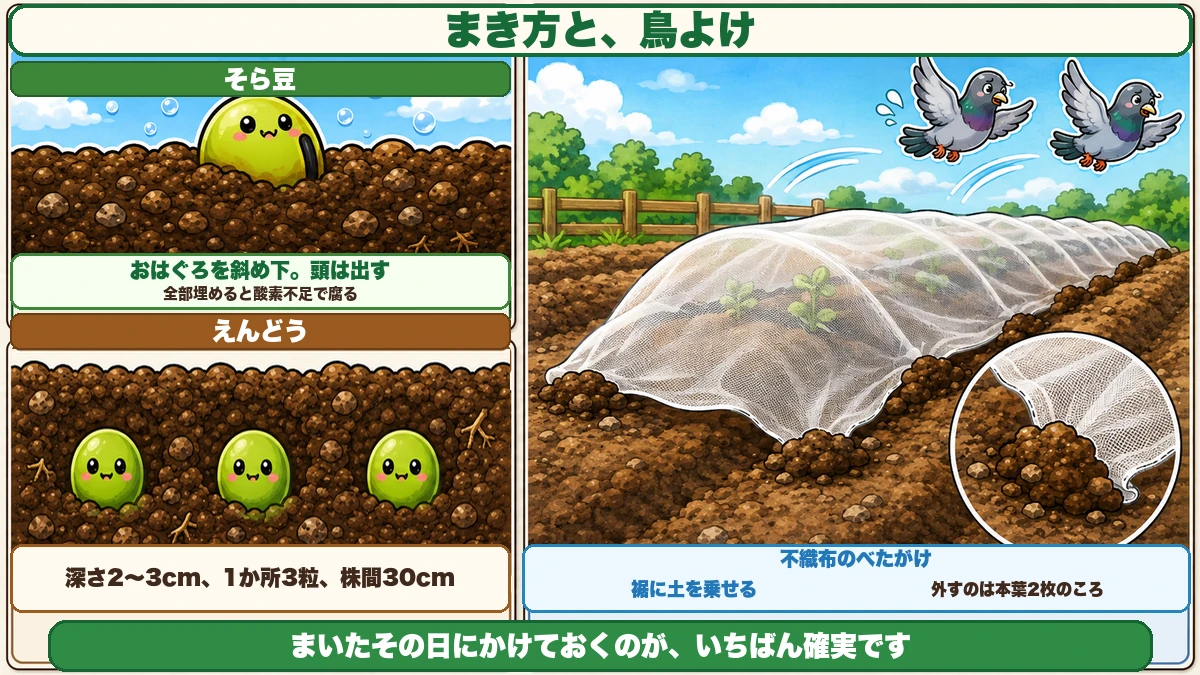 まき方と鳥よけ