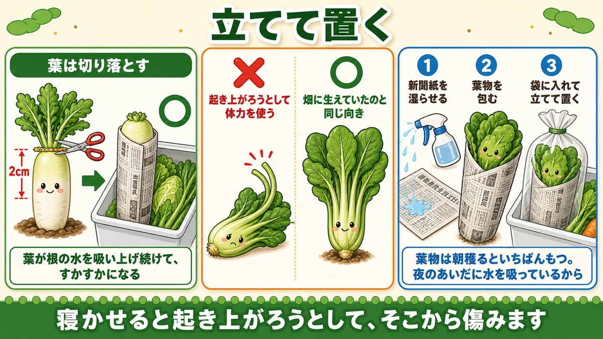 葉物は立てる