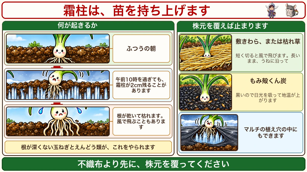 霜柱で持ち上げられる