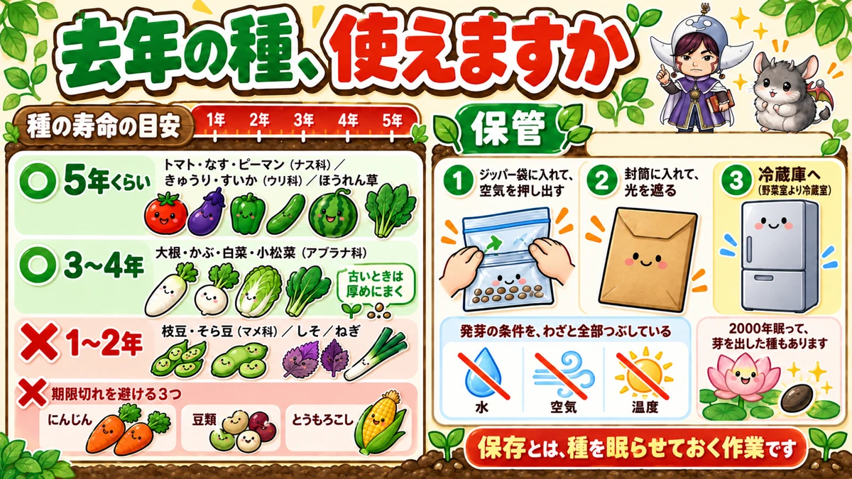 種の寿命の目安と、使えるかどうかの見分け方