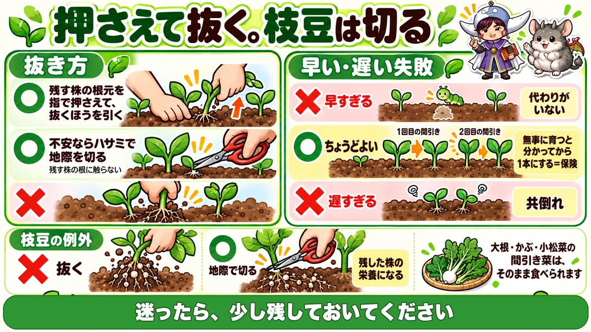 間引きの抜き方と、枝豆だけハサミで切る理由