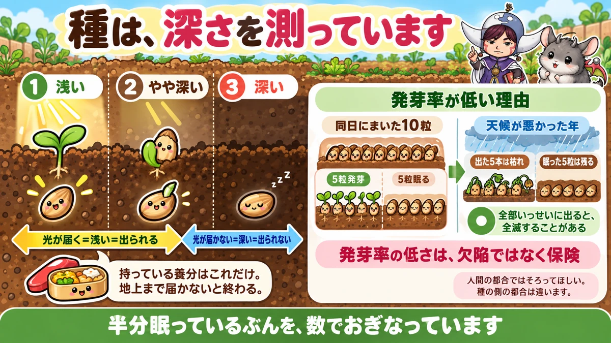 小さい種は光で深さを測って発芽する