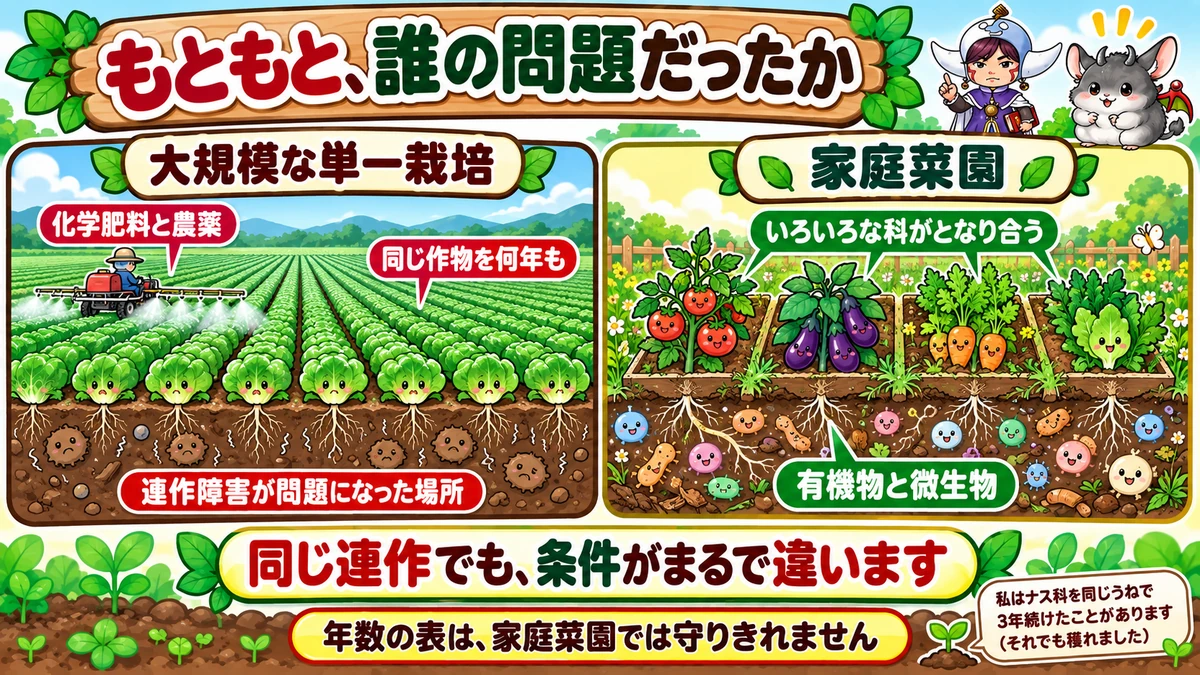 農家と家庭菜園では連作障害の前提が違う