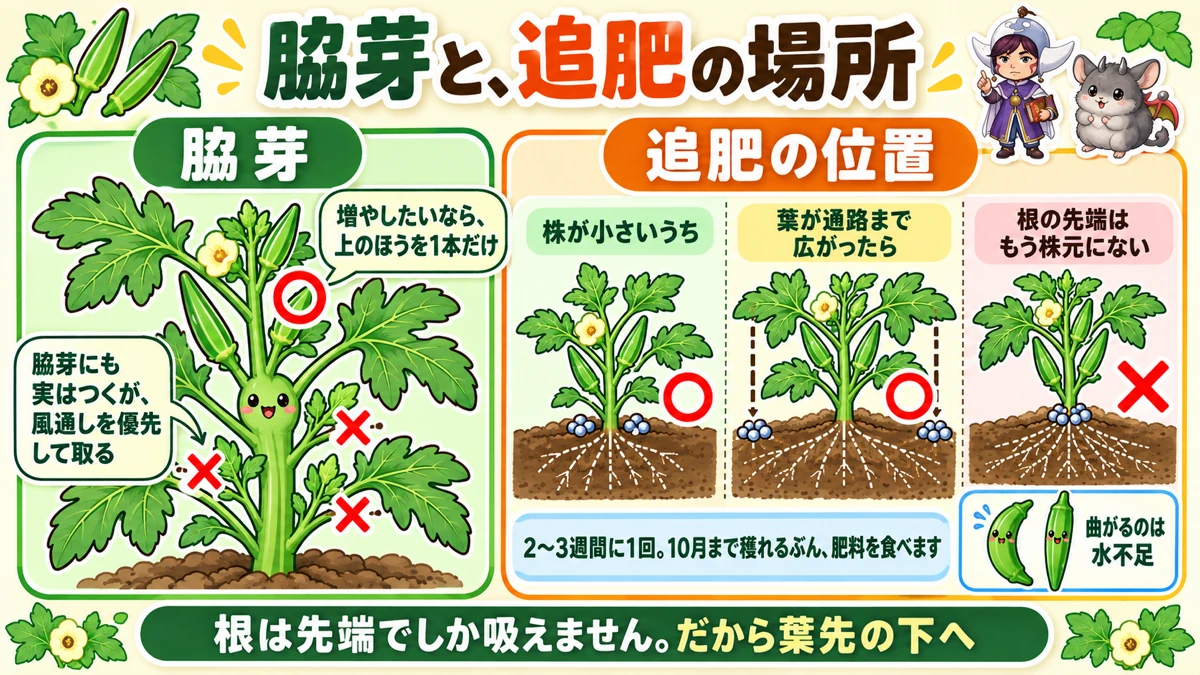 脇芽と追肥の位置
