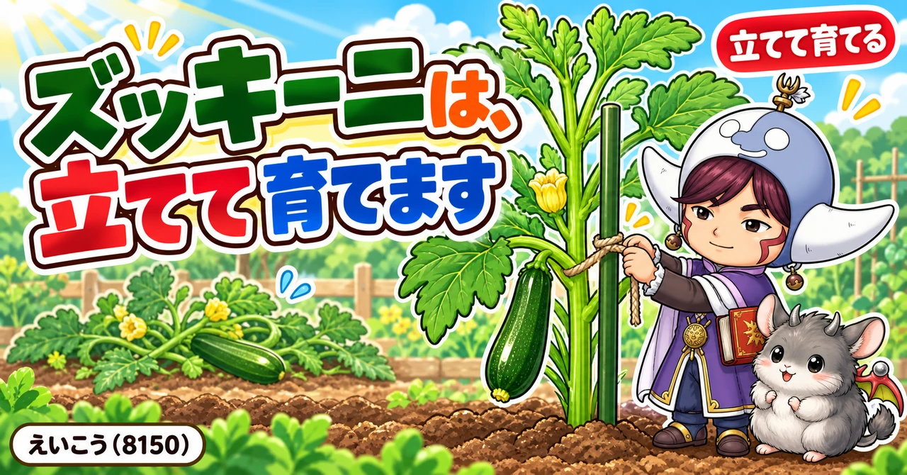 ズッキーニは立てて育てます🥒 つるが伸びない、ウリ科の変わり者