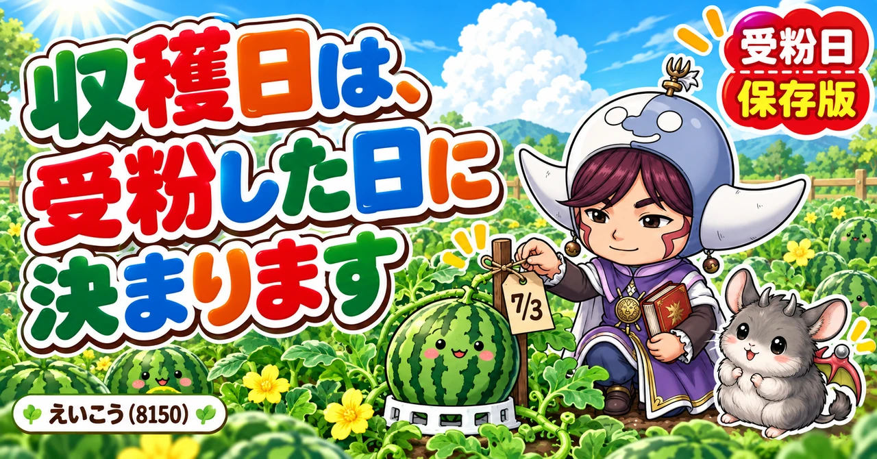スイカの収穫日は、受粉した日に決まります🍉 札を1枚つける