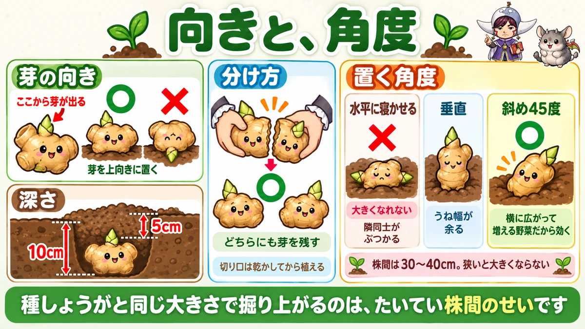 芽を上に、斜め45度