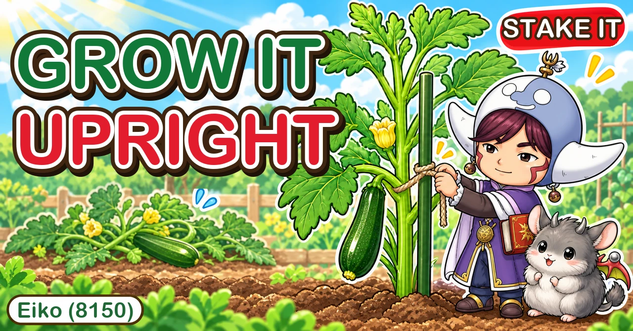 Tie a courgette to a cane and grow it upright