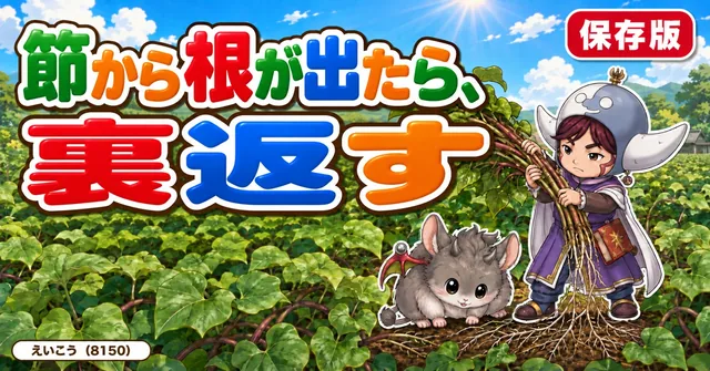 つるの節から根が出たら裏返す🍠